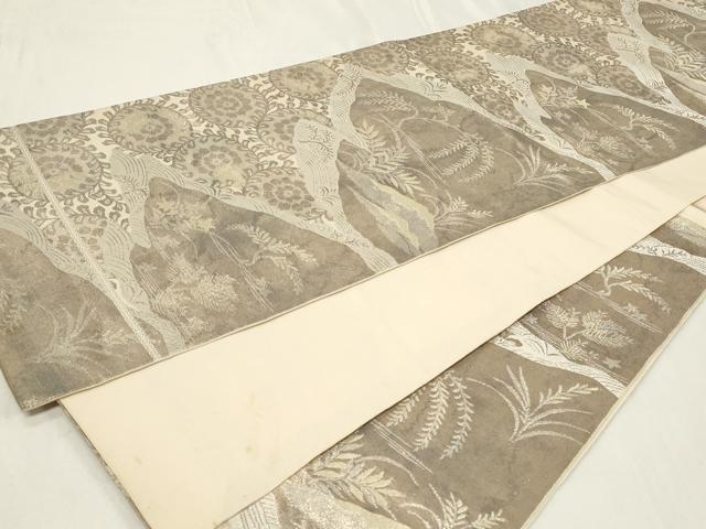 平和屋着物◎六通柄袋帯　風景花文　金銀糸　正絹　逸品　CAAZ7624in