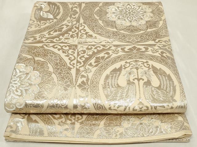平和屋着物◎六通柄袋帯 双鳥正倉院花文 銀糸 正絹 逸品 CAAZ7625in