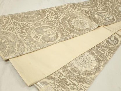平和屋着物◎六通柄袋帯 双鳥正倉院花文 銀糸 正絹 逸品 CAAZ7625in