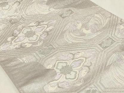 平和屋着物◎六通柄袋帯 唐織 蜀江向かい鳥花文 銀糸 正絹 逸品 CAAZ7638in