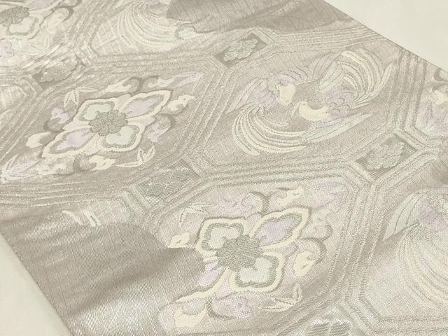 平和屋着物◎六通柄袋帯 唐織 蜀江向かい鳥花文 銀糸 正絹 逸品 CAAZ7638in