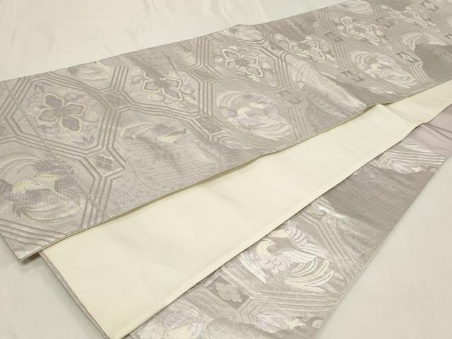 平和屋着物◎六通柄袋帯 唐織 蜀江向かい鳥花文 銀糸 正絹 逸品 CAAZ7638in