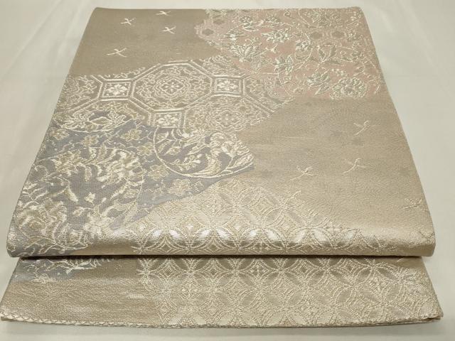平和屋着物◎六通柄袋帯 蜀江花唐草文 銀糸 正絹 逸品 CAAZ7639in