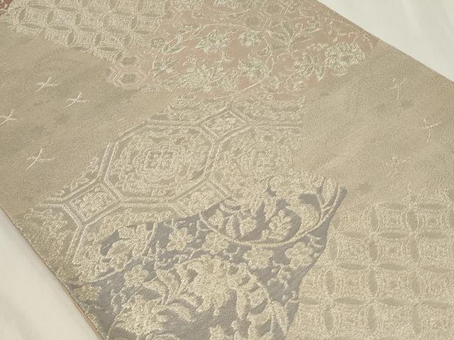 平和屋着物◎六通柄袋帯 蜀江花唐草文 銀糸 正絹 逸品 CAAZ7639in