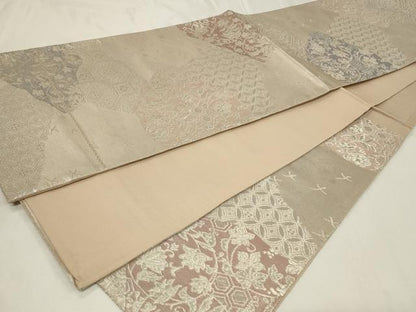 平和屋着物◎六通柄袋帯 蜀江花唐草文 銀糸 正絹 逸品 CAAZ7639in