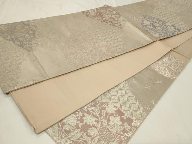 平和屋着物◎六通柄袋帯 蜀江花唐草文 銀糸 正絹 逸品 CAAZ7639in