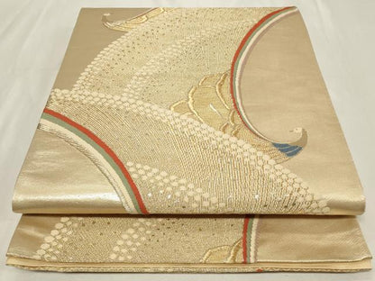 平和屋着物◎六通柄袋帯 孔雀文 金糸 正絹 逸品 CAAZ7640in