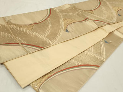 平和屋着物◎六通柄袋帯 孔雀文 金糸 正絹 逸品 CAAZ7640in