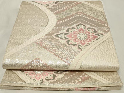 平和屋着物◎六通柄袋帯 唐織 菱花文 プラチナ箔二重織 正絹 逸品 CAAZ7642in