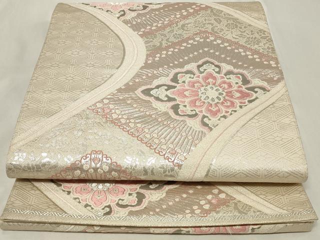 平和屋着物◎六通柄袋帯 唐織 菱花文 プラチナ箔二重織 正絹 逸品 CAAZ7642in
