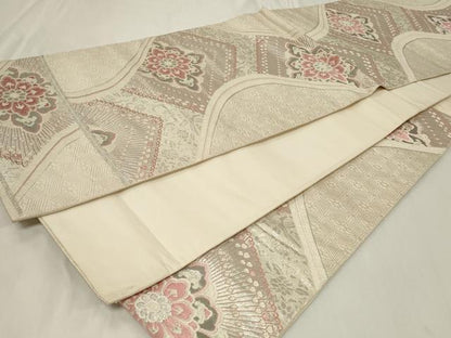 平和屋着物◎六通柄袋帯 唐織 菱花文 プラチナ箔二重織 正絹 逸品 CAAZ7642in