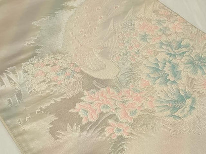 平和屋着物◎六通柄袋帯 唐織 孔雀草花文 銀糸 正絹 逸品 CAAZ7645in