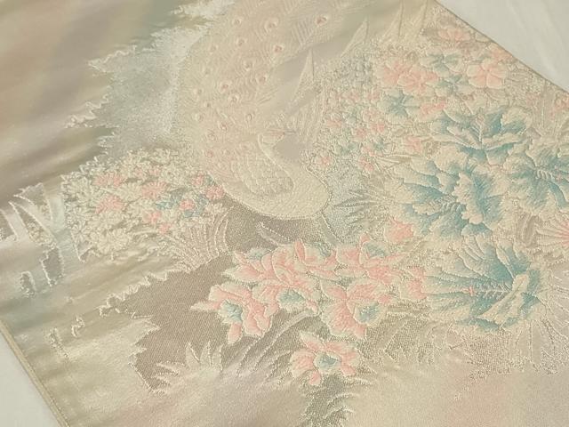 平和屋着物◎六通柄袋帯 唐織 孔雀草花文 銀糸 正絹 逸品 CAAZ7645in