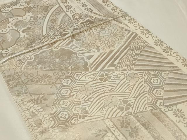 平和屋着物◎六通柄袋帯 扇面雪輪花文 銀糸 正絹 逸品 CAAZ7648in