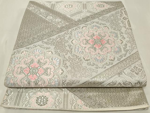 平和屋着物◎西陣 六通柄袋帯 唐織 亀甲正倉院花文 プラチナ箔 正絹 逸品 CAAZ7654in