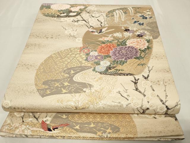 平和屋着物◎六通柄袋帯 唐織 流水花鳥文 金糸 正絹 逸品 CAAZ7655in