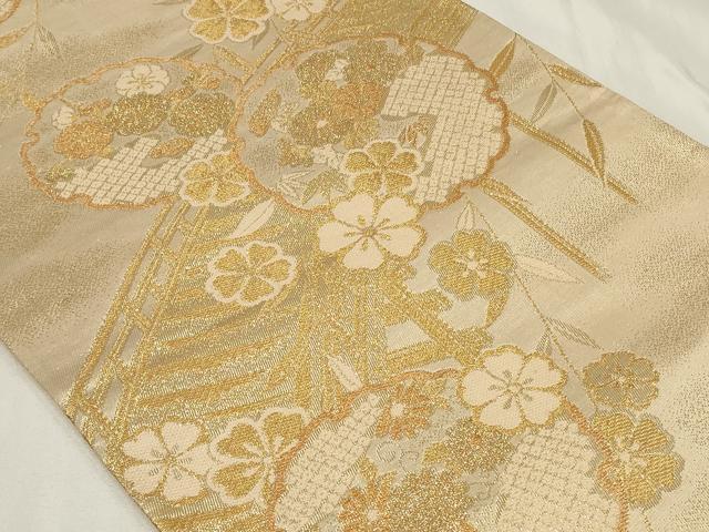 平和屋着物◎六通柄袋帯 渡り橋雪輪花文 金糸 正絹 逸品 CAAZ7656in