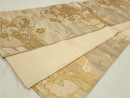 平和屋着物◎六通柄袋帯 渡り橋雪輪花文 金糸 正絹 逸品 CAAZ7656in