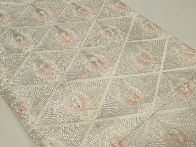 平和屋着物◎六通柄袋帯 菱鶴文 銀糸 正絹 逸品 CAAZ7662in