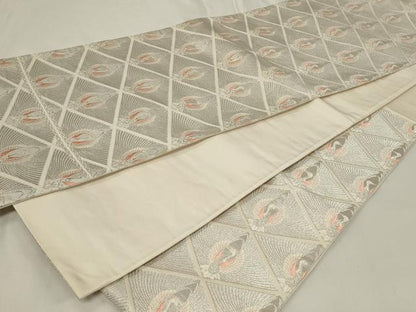 平和屋着物◎六通柄袋帯 菱鶴文 銀糸 正絹 逸品 CAAZ7662in