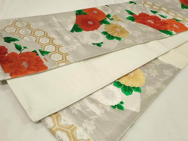 平和屋着物◎六通柄袋帯 唐織 地紙亀甲花文 金銀糸 正絹 逸品 CAAZ7665in