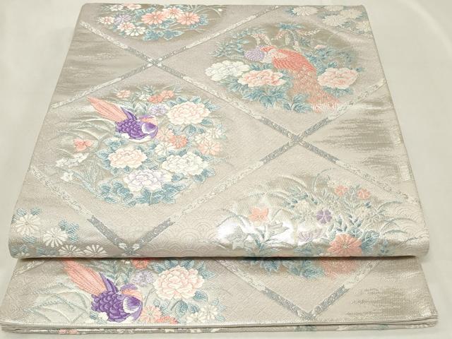平和屋着物◎六通柄袋帯 唐織 天井花鳥丸文 銀糸 正絹 逸品 CAAZ7670in