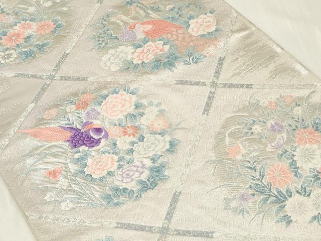平和屋着物◎六通柄袋帯 唐織 天井花鳥丸文 銀糸 正絹 逸品 CAAZ7670in