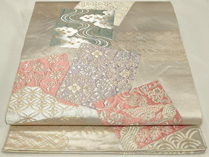平和屋着物◎六通柄袋帯 色紙鳳凰花文 金銀糸 正絹 逸品 CAAZ7684in
