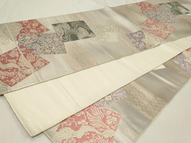 平和屋着物◎六通柄袋帯 色紙鳳凰花文 金銀糸 正絹 逸品 CAAZ7684in