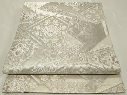 平和屋着物◎六通柄袋帯 亀甲錦華文 銀糸 正絹 逸品 CAAZ7685in