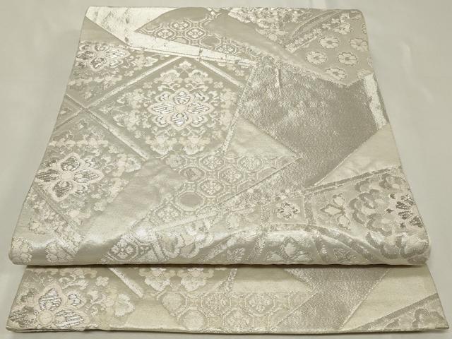 平和屋着物◎六通柄袋帯 亀甲錦華文 銀糸 正絹 逸品 CAAZ7685in