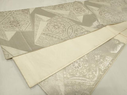 平和屋着物◎六通柄袋帯 亀甲錦華文 銀糸 正絹 逸品 CAAZ7685in