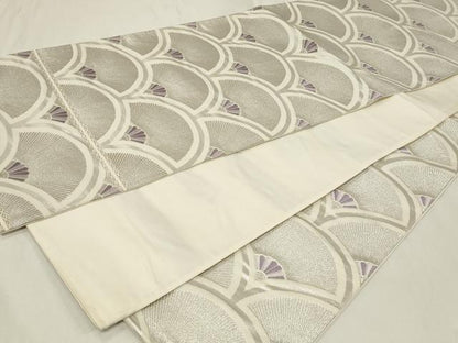 平和屋着物◎六通柄袋帯 唐織 青海波文 銀糸 正絹 逸品 CAAZ7689in