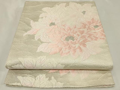 平和屋着物◎六通柄袋帯 唐織 立波花文 銀糸 正絹 逸品 CAAZ7694in