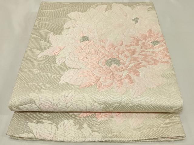 平和屋着物◎六通柄袋帯 唐織 立波花文 銀糸 正絹 逸品 CAAZ7694in