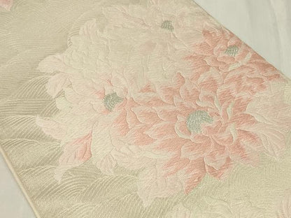 平和屋着物◎六通柄袋帯 唐織 立波花文 銀糸 正絹 逸品 CAAZ7694in