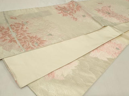 平和屋着物◎六通柄袋帯 唐織 立波花文 銀糸 正絹 逸品 CAAZ7694in