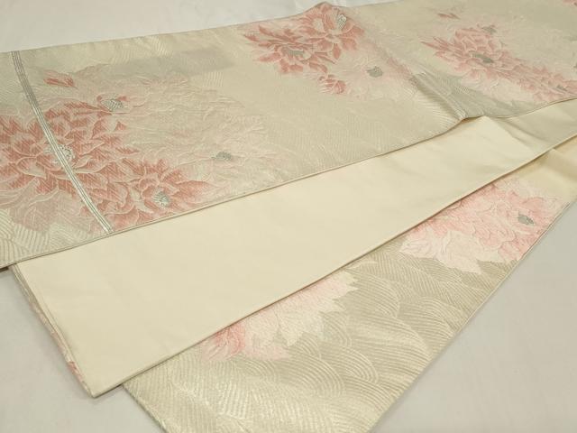 平和屋着物◎六通柄袋帯 唐織 立波花文 銀糸 正絹 逸品 CAAZ7694in