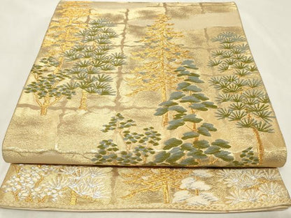 平和屋着物◎六通柄袋帯　唐織　格子樹林文　金銀糸　正絹　逸品　CAAZ7695in