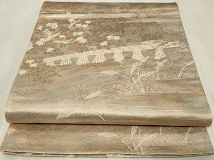 平和屋着物◎六通柄袋帯 風景枝葉文 金糸 正絹 逸品 CAAZ7702in