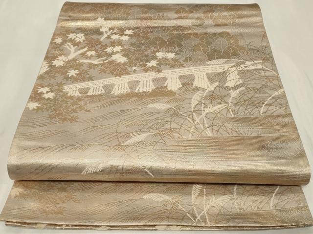 平和屋着物◎六通柄袋帯 風景枝葉文 金糸 正絹 逸品 CAAZ7702in