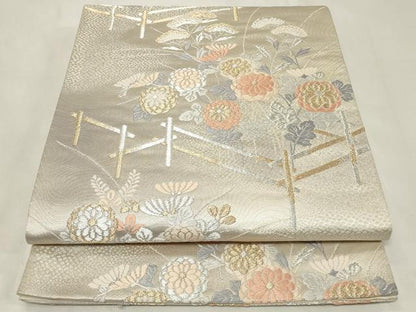 平和屋着物◎六通柄袋帯 唐織 綾小袖 草花文 金銀糸 正絹 逸品 CAAZ7703in