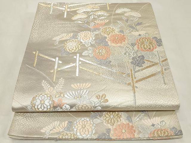 平和屋着物◎六通柄袋帯 唐織 綾小袖 草花文 金銀糸 正絹 逸品 CAAZ7703in
