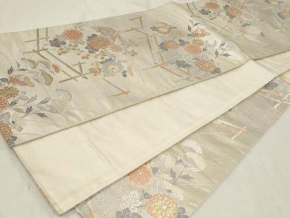 平和屋着物◎六通柄袋帯 唐織 綾小袖 草花文 金銀糸 正絹 逸品 CAAZ7703in