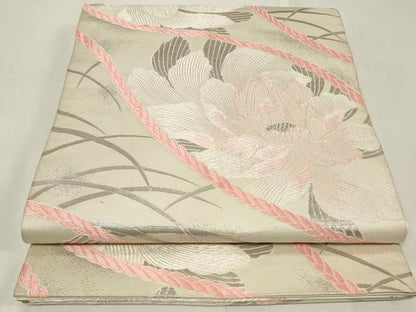 平和屋着物◎六通柄袋帯 唐織 立涌草花文 銀糸 正絹 逸品 CAAZ7709in