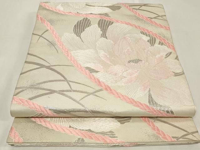 平和屋着物◎六通柄袋帯 唐織 立涌草花文 銀糸 正絹 逸品 CAAZ7709in