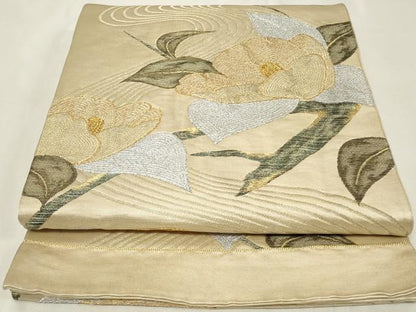 平和屋着物◎六通柄袋帯　流水枝椿　金銀糸　正絹　逸品　CAAZ7711in