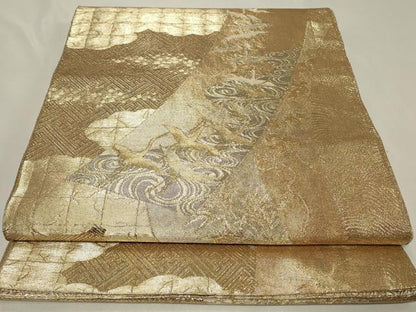 平和屋着物◎佐賀錦 六通柄袋帯 短冊流水飛鶴文 金糸 正絹 逸品 CAAZ7713in