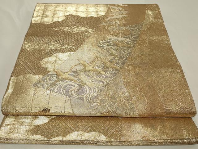平和屋着物◎佐賀錦 六通柄袋帯 短冊流水飛鶴文 金糸 正絹 逸品 CAAZ7713in
