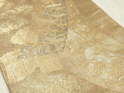 平和屋着物◎佐賀錦 六通柄袋帯 短冊流水飛鶴文 金糸 正絹 逸品 CAAZ7713in